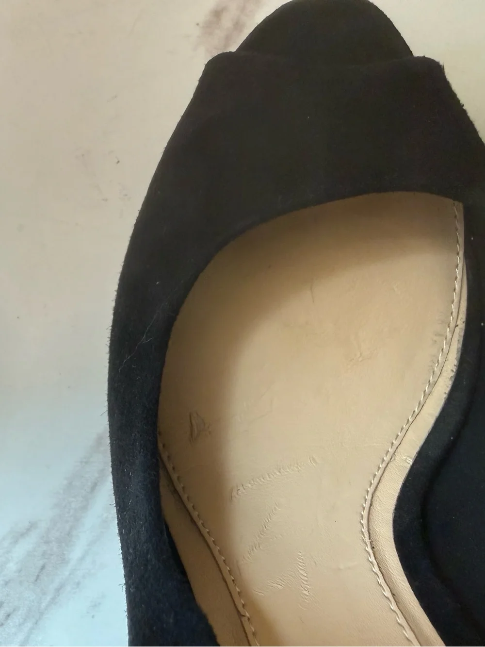 Brian Atwood Raja Black Suede Peep-Toe Platform, Gold Embellishment, EUC, Size 9